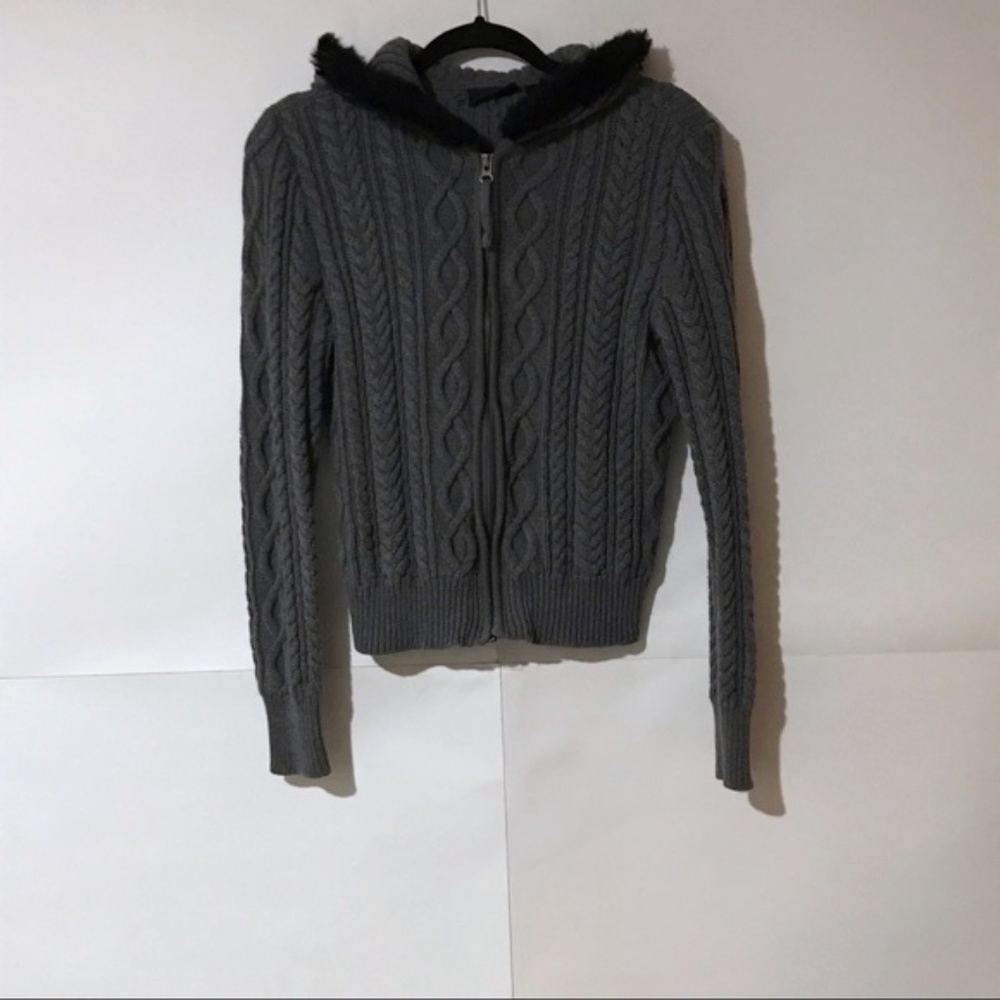 DKNY Jeans cable knit zip up hooded sweater